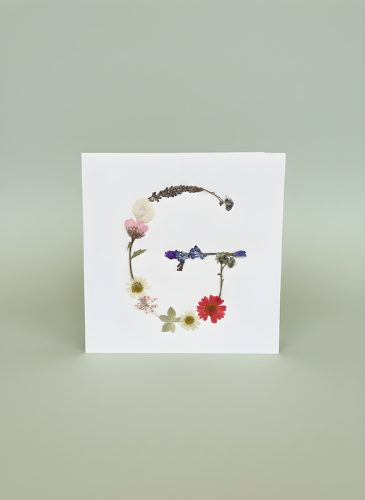Preserved floral initial greeting cards